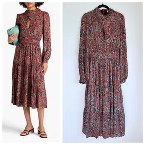 NWT NICHOLAS Eleanor Cross Neck Long Sleeve Midi Dress in Water Snake Print Sz 4